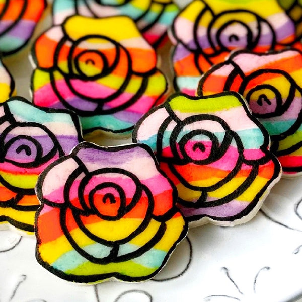 rainbow marzipan roses closeup