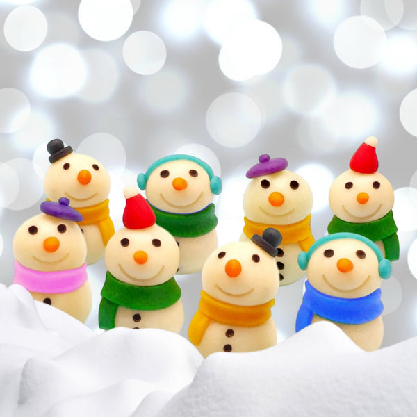 Christmas and winter snowmen marzipan candy sculpture treats