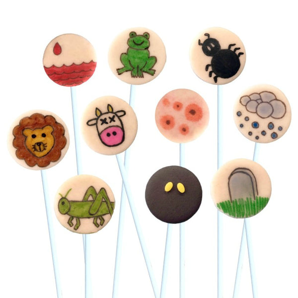 Passover Seder ten plagues marzipan candy lollipops